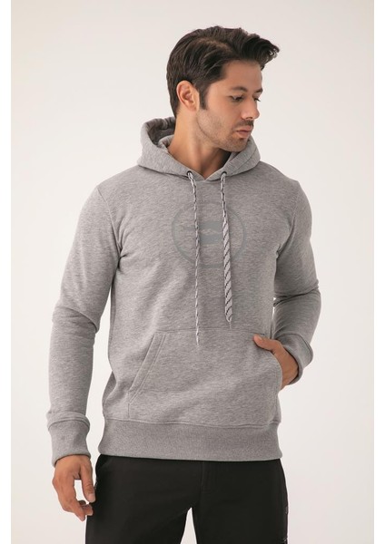 Erkek Sweatshirt Gri Sweatshirt 3 Iplik Kapüşonlu Sweatshirt Erkek