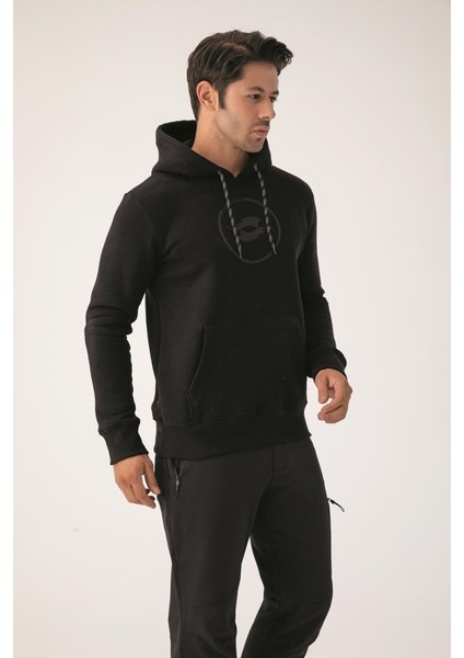 Erkek Sweatshirt Siyah Sweatshirt 3 Iplik Kapüşonlu Sweatshirt Erkek