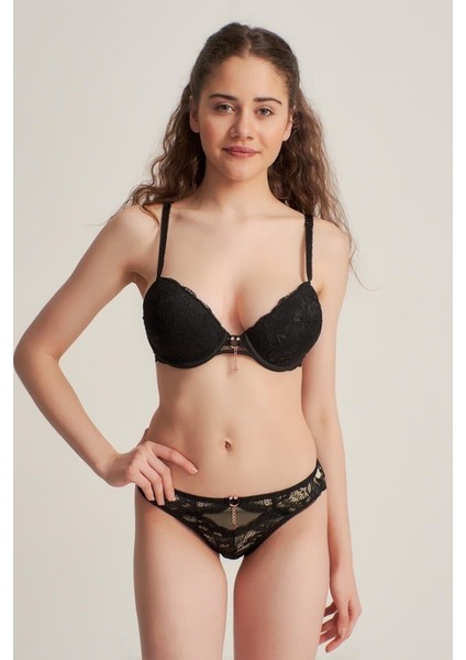 5040 Cybele Brodeli Silikonlu Taşlı Push Up Sütyen Takım