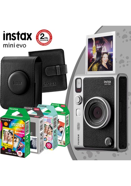 Instax Mini Evo Siyah Fotoğraf Makinası ve Mega Seti