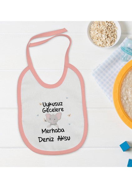 Kids Kişiye Özel Pembe Bebek Mama Önlüğü - Model 101