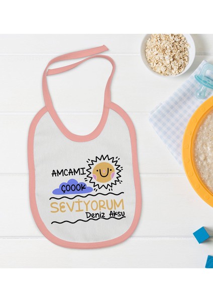 Kids Kişiye Özel Pembe Bebek Mama Önlüğü - Model 94