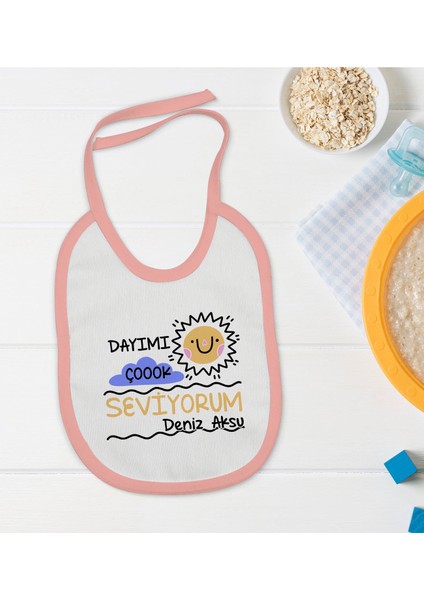 Kids Kişiye Özel Pembe Bebek Mama Önlüğü - Model 93