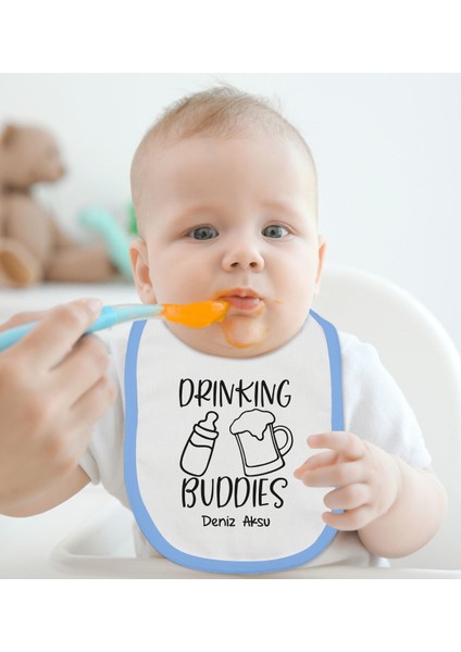 Kids Kişiye Özel Mavi Bebek Mama Önlüğü - Model 1