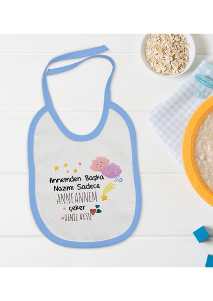 Kids Kişiye Özel Mavi Bebek Mama Önlüğü - Model 81