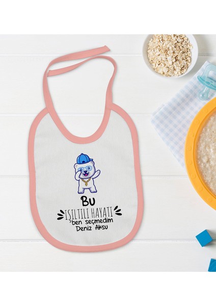Kids Kişiye Özel Pembe Bebek Mama Önlüğü - Model 85