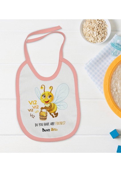 Kids Kişiye Özel Pembe Bebek Mama Önlüğü - Model 66