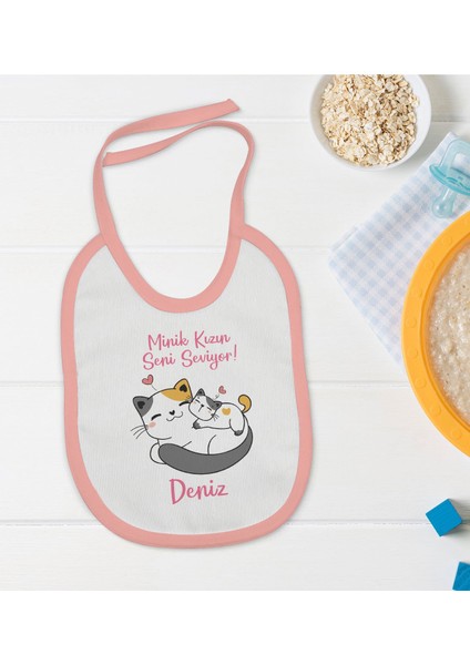 Kids Kişiye Özel Pembe Bebek Mama Önlüğü - Model 130