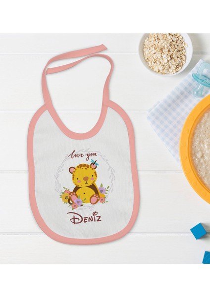 Kids Kişiye Özel Pembe Bebek Mama Önlüğü - Model 128