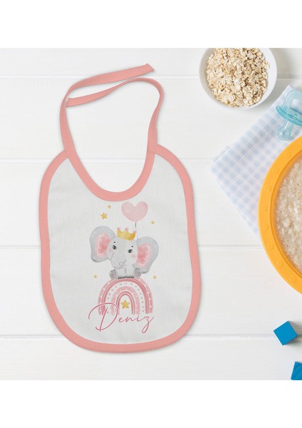Kids Kişiye Özel Pembe Bebek Mama Önlüğü - Model 124