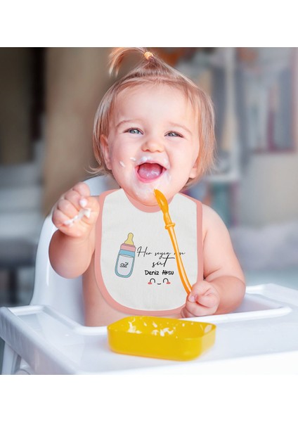 Kids Kişiye Özel Pembe Bebek Mama Önlüğü - Model 102 fiyatları