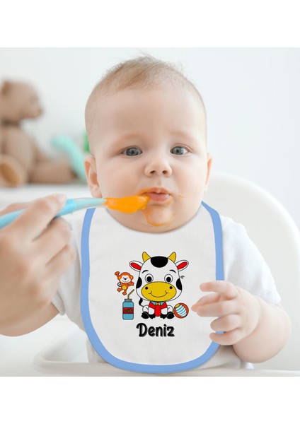 Kids Kişiye Özel Mavi Bebek Mama Önlüğü - Model 167