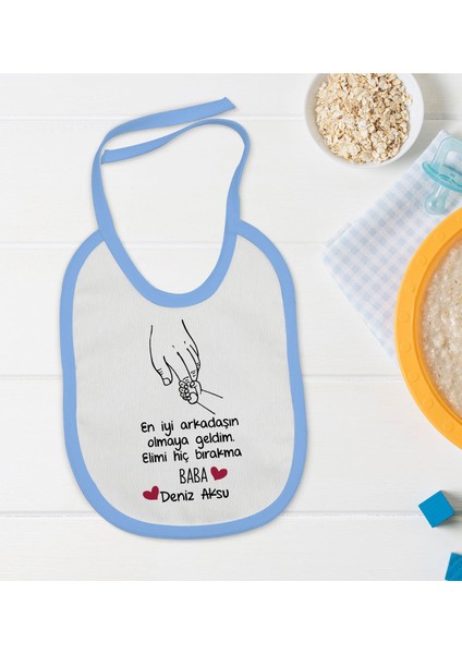 Kids Kişiye Özel Mavi Bebek Mama Önlüğü - Model 104