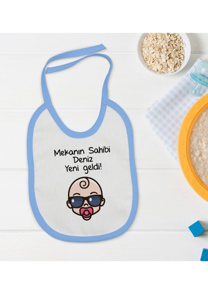 Kids Kişiye Özel Mavi Bebek Mama Önlüğü - Model 103