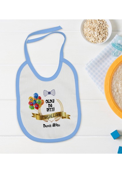 Kids Kişiye Özel Mavi Bebek Mama Önlüğü - Model 100