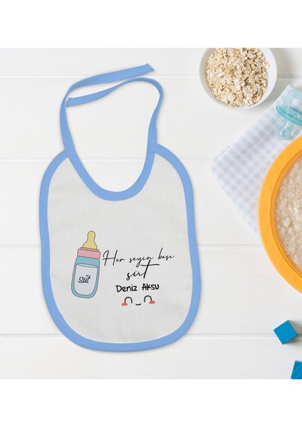 Kids Kişiye Özel Mavi Bebek Mama Önlüğü - Model 102