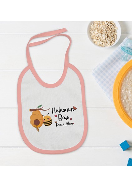Kids Kişiye Özel Pembe Bebek Mama Önlüğü - Model 43