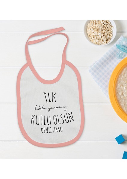 Kids Kişiye Özel Pembe Bebek Mama Önlüğü - Model 33