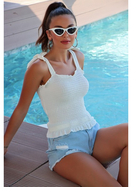 Omuz Bağlamalı Gipeli Kolsuz Beyaz fiyatları