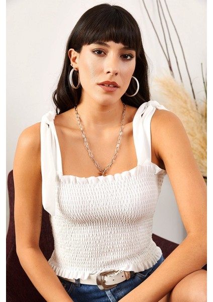 Kadın Beyaz Askılı Crop Bluz fiyatları