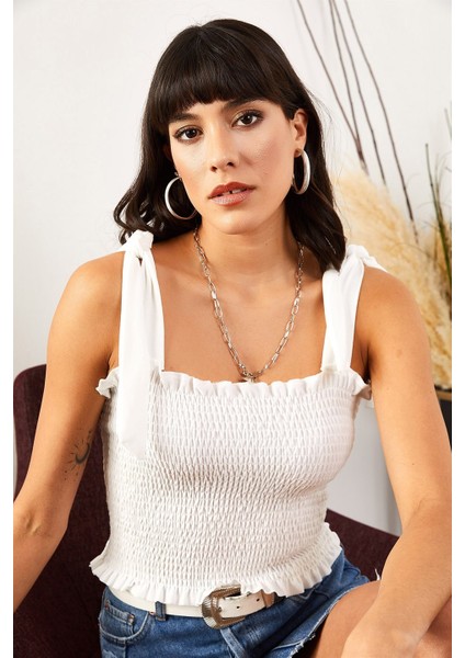 Kadın Beyaz Askılı Crop Bluz modelleri
