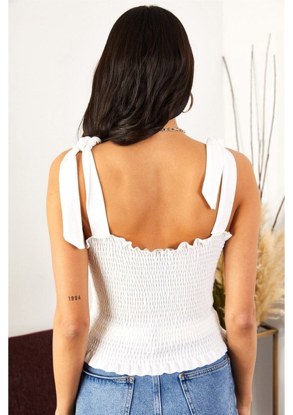 Kadın Beyaz Askılı Crop Bluz fırsatları