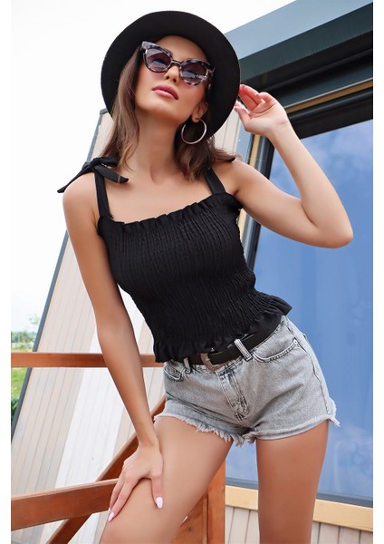 Omuz Bağlamalı Gipeli Kolsuz Siyah fırsatları