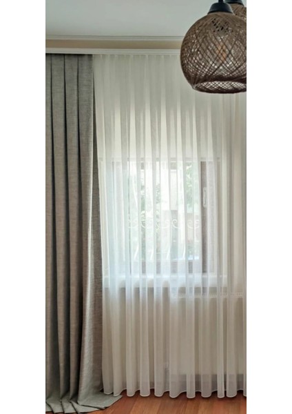 Özel Seri Ince Keten Zemin Kırışmaz 1x3 Pileli Esto Desen Tül Perde fiyatları
