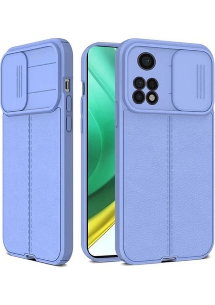 Casestreet Xiaomi Redmi Note 11 Pro Kılıf Kamera Sürgülü Deri Dokulu Mat Silikon+Nano Glass Mor