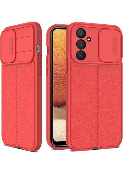 Casestreet Samsung Galaxy M23 Kılıf Kamera Sürgülü Deri Dokulu Mat Silikon Kırmızı