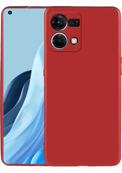 Oppo Reno 7 Kılıf Mat Lüx Kamera Korumalı Premier Mat Silikon+Nano Glass Kırmızı