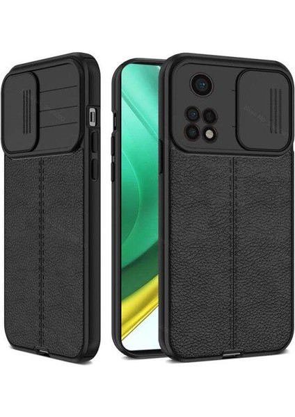 Casestreet Xiaomi Redmi Note 11 Pro Kılıf Kamera Sürgülü Deri Dokulu Mat Silikon Siyah