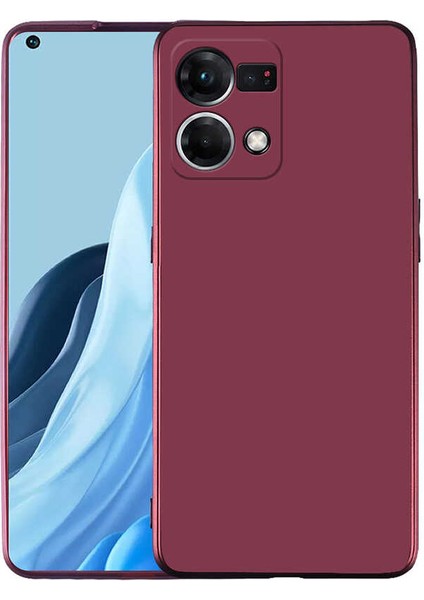 Casestreet Oppo Reno 7 Kılıf Mat Lüx Kamera Korumalı Premier Mat Silikon+Nano Glass Mürdüm