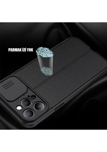 Samsung Galaxy M23 Kılıf Kamera Sürgülü Deri Dokulu Mat Silikon+Nano Glass Koruyucu Lacivert