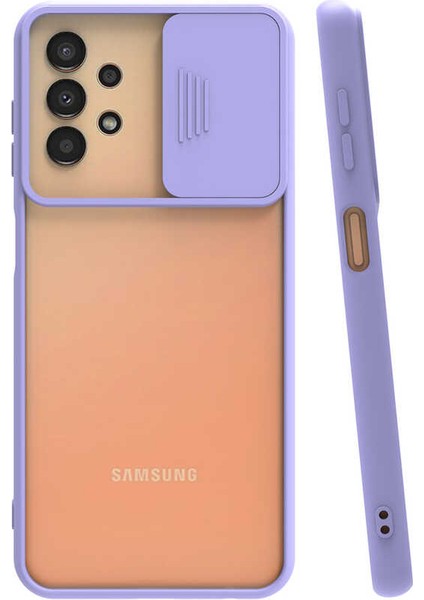 - Samsung Galaxy A33 5G - Kılıf Slayt Sürgülü Arkası Buzlu Lensi Kapak - Lila