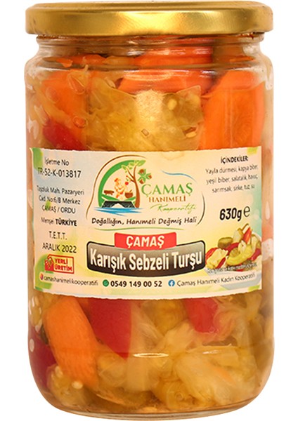 Çamaş Hanımeli Kooperatifi Karışık Sebzeli (Havuçlu) Turşu 630 gr