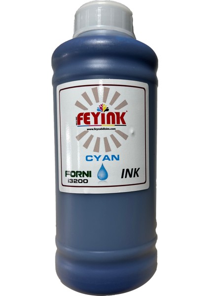 Forni Ecosolvent Dijital Baskı Boyası Epson İ3200 Kafa Uyumlu Cyan (Mavi) -1000ML-