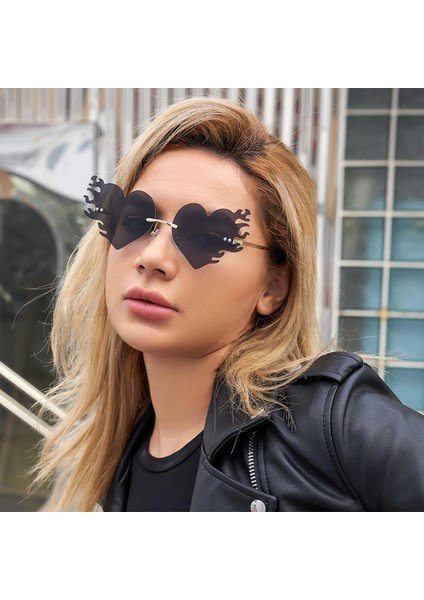 Moda Kalp Güneş Gözlüğü Kolye Gözlük Lens ile Güneş Gözlükleri Shades Parti Gri (Yurt Dışından)