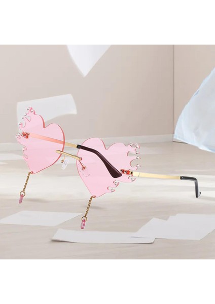 Moda Kalp Güneş Gözlüğü Kolye Gözlük Lens ile Güneş Gözlükleri Tonları Parti Açık Pembe (Yurt Dışından)