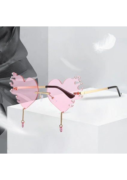 Moda Kalp Güneş Gözlüğü Kolye Gözlük Lens ile Güneş Gözlükleri Tonları Parti Açık Pembe (Yurt Dışından)