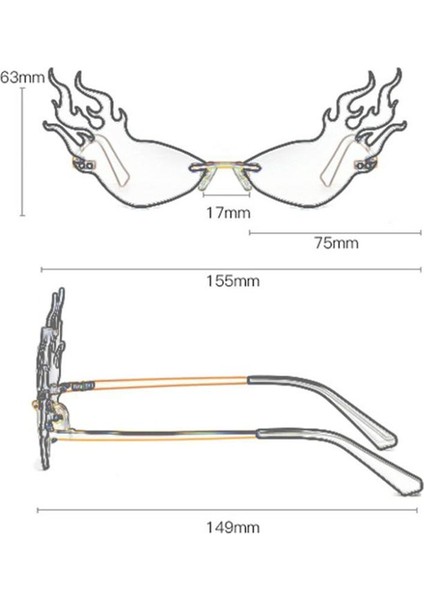 Ateş Alev Güneş Gözlüğü Dalga Güneş Gözlükleri UV400 Çılgın Parti Gözlük Kırmızı (Yurt Dışından)