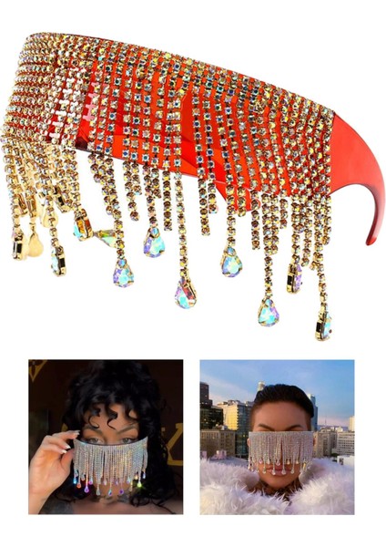 Kristal Güneş Gözlüğü Püskül Kolye Çerçevesiz UV400 Kulüp Gözlük Gölgesi Kırmızı (Yurt Dışından)