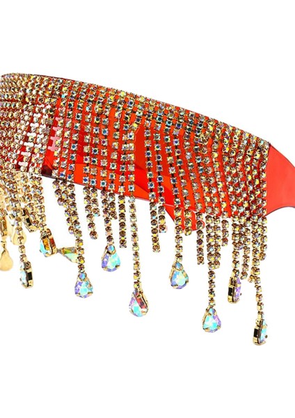 Kristal Güneş Gözlüğü Püskül Kolye Çerçevesiz UV400 Kulüp Gözlük Gölgesi Kırmızı (Yurt Dışından) modelleri