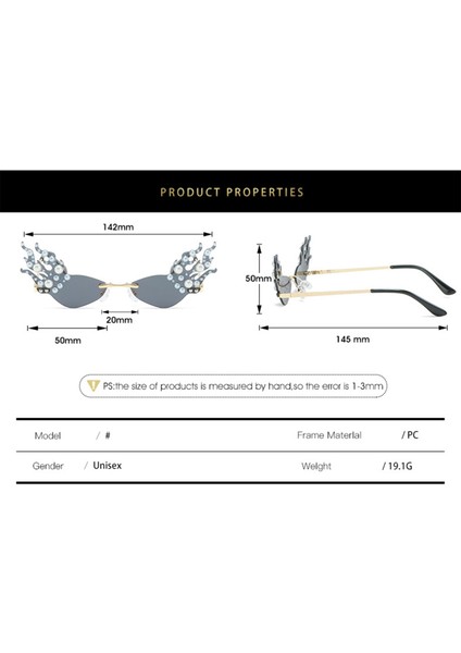 Alev Çıkarsız Güneş Gözleri Inci Dekor Gözlük Cadılar Bayramı Anti Parlama Punk Gri (Yurt Dışından)