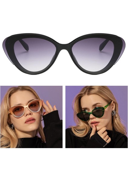 Cat Eye Güneş Gözlüğü Kadın Gözlük Moda UV400 Vintage Style 80 70'lerin Siyahı (Yurt Dışından)