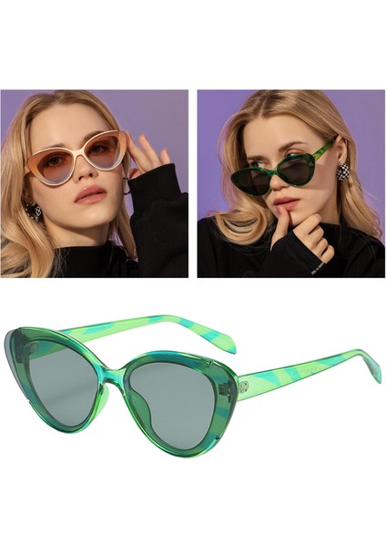 Cat Eye Güneş Gözlüğü Kadın Gözlük Moda UV400 Vintage Style 80 70'lerin Yeşil (Yurt Dışından) modelleri