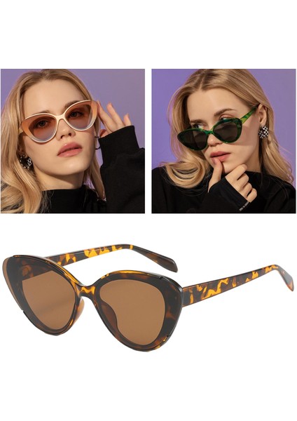 Cat Eye Güneş Gözlüğü Kadın Gözlük Moda UV400 Vintage Style 80 70'lerin Leopard (Yurt Dışından)