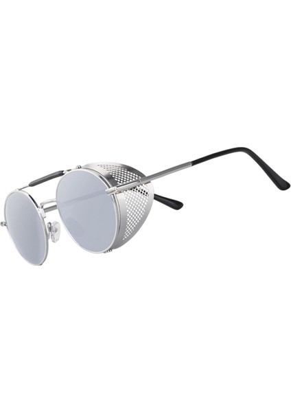 Yuvarlak Steampunk Güneş Gözlüğü UV400 Koruma Yan Kalkan Gözlük Unisex Gümüş Lens (Yurt Dışından) fiyatları
