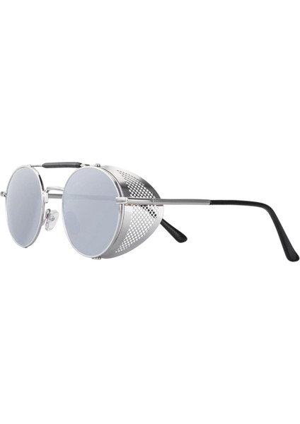 Yuvarlak Steampunk Güneş Gözlüğü UV400 Koruma Yan Kalkan Gözlük Unisex Gümüş Lens (Yurt Dışından) fırsatları