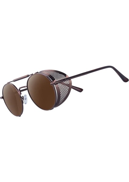 Yuvarlak Steampunk Güneş Gözlüğü UV400 Koruma Yan Kalkan Gözlük Unisex Koyu Kahverengi Lens (Yurt Dışından) fiyatları